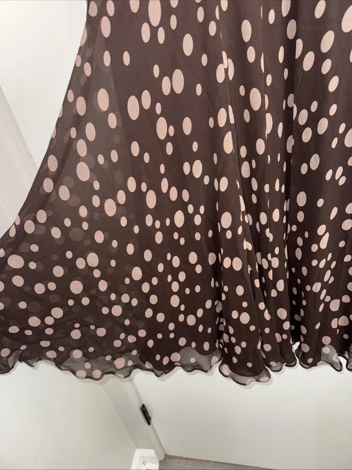 Vestido Halter Jones New York Talla 6 S 100% Seda Marrón Lunares Acanalado Top Foto 3 de 4