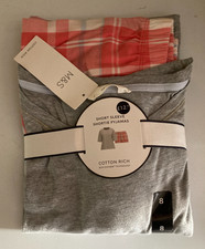 LADIES M S SHORTIE PYJAMAS GREY MIX - SIZE 8, COTTON-RICH, SHORT SLEEVES, BNWT 