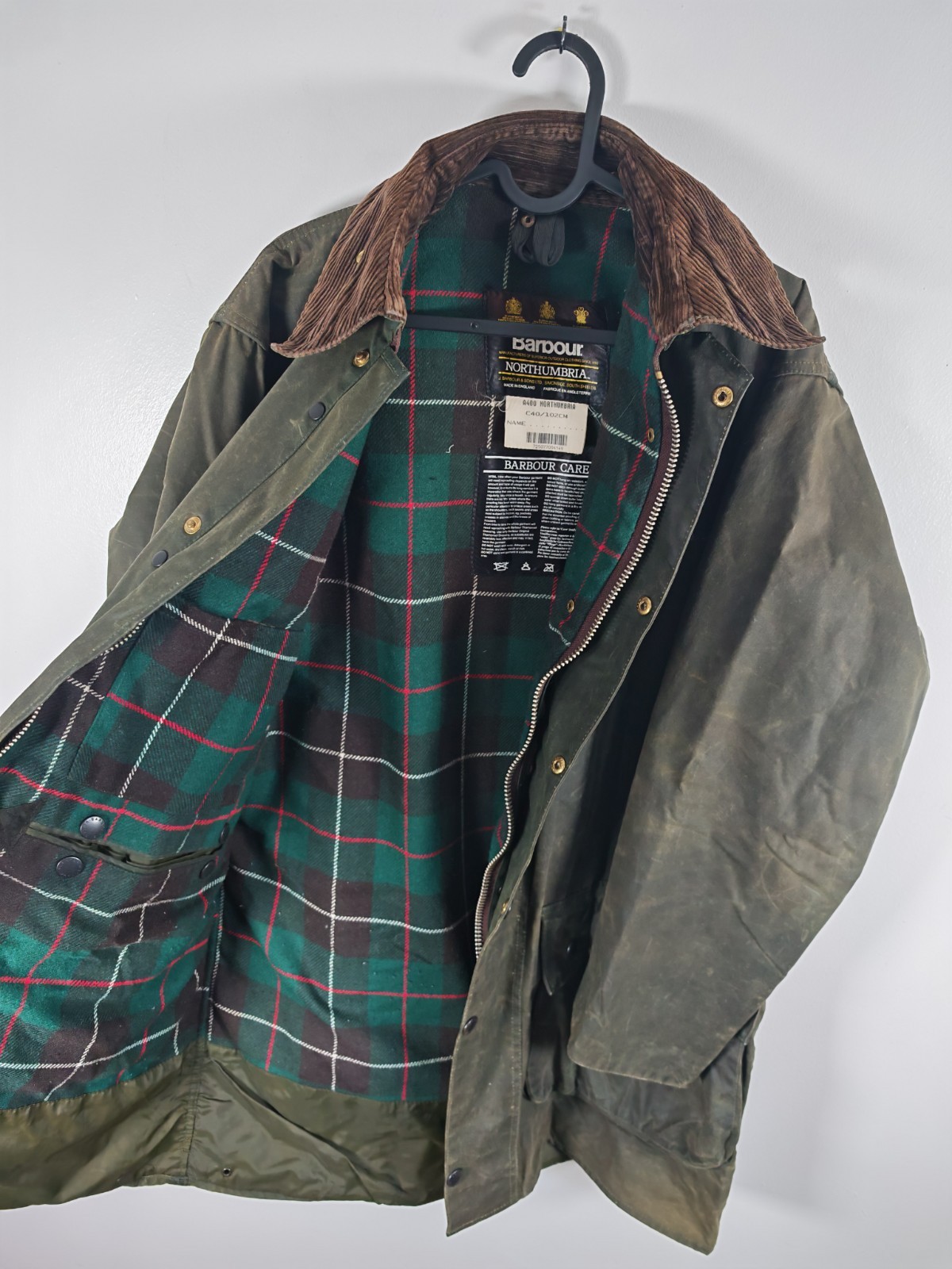 Vintage 1991 Barbour Northumbria Waxed Cotton Jacket Sage Green C40 Large image 5