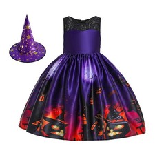Niña Bruja Halloween Disfraz Vestido Cosplay Disfraz Calabaza Estampado