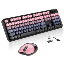Wireless Keyboard and Mouse 104 Round Keycaps Retro Typewriter with OTG Brush
