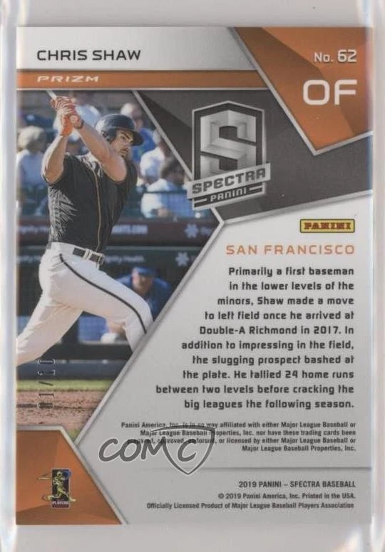 2019 Panini Chronicles Spectra Gold Pulsar Prizm /10 Chris Shaw #62 Rookie RC - Image 2 of 2