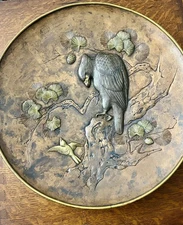 Antique Edo Charger Hawk Ishiguro Masatsune Tsuba Tosogu Shakudo Shibuichi Plate