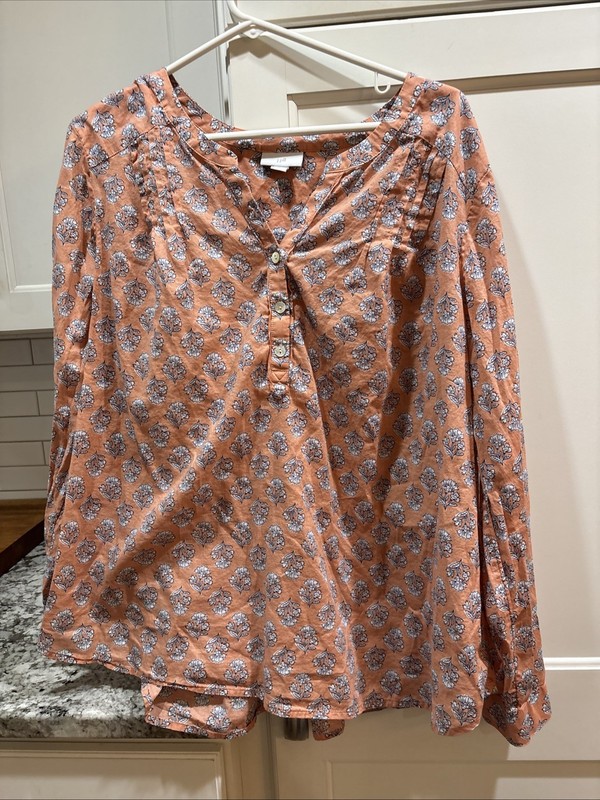 J. Jill Top blouse  Womens XL 100% Cotton v-Neck long sleeve
