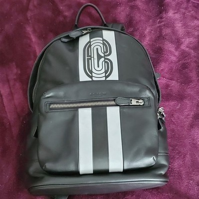 Coach West Backpack In Signature Canvas With Varsity Stripe black silver  NEW | eBay