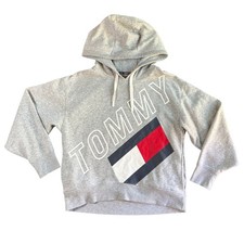 Tommy Hilfiger Sport Womens Gray Graphic Logo Pullover Hoodie Sweatshirt Medium