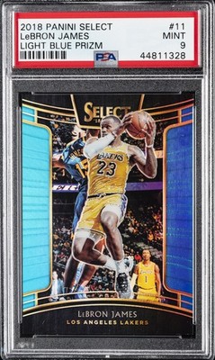 2018 PANINI SELECT LIGHT BLUE PRIZM #11 LEBRON JAMES #/299 PSA 9