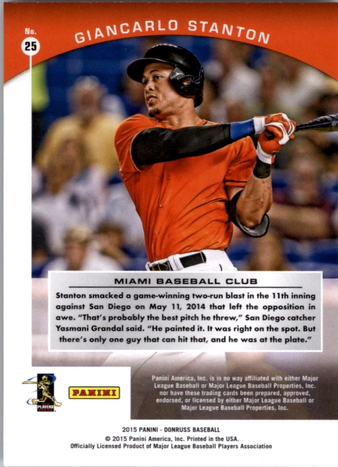 2015 Donruss Preferred Bronze #25 Giancarlo Stanton - BB - Image 2 of 2