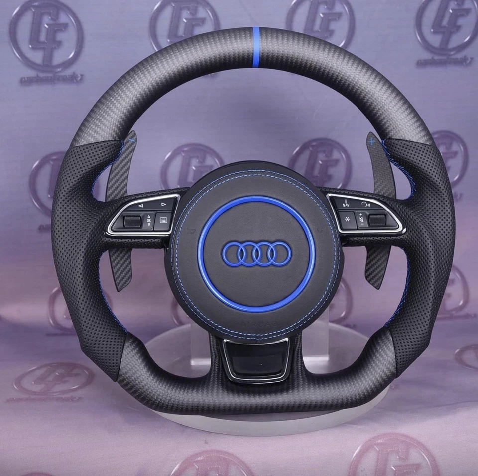 Руль из углеродного волокна Audi с кнопками и подрулевыми колесами для Audi A6 2016-2018 годов выпуска - Изображение 3 из 3
