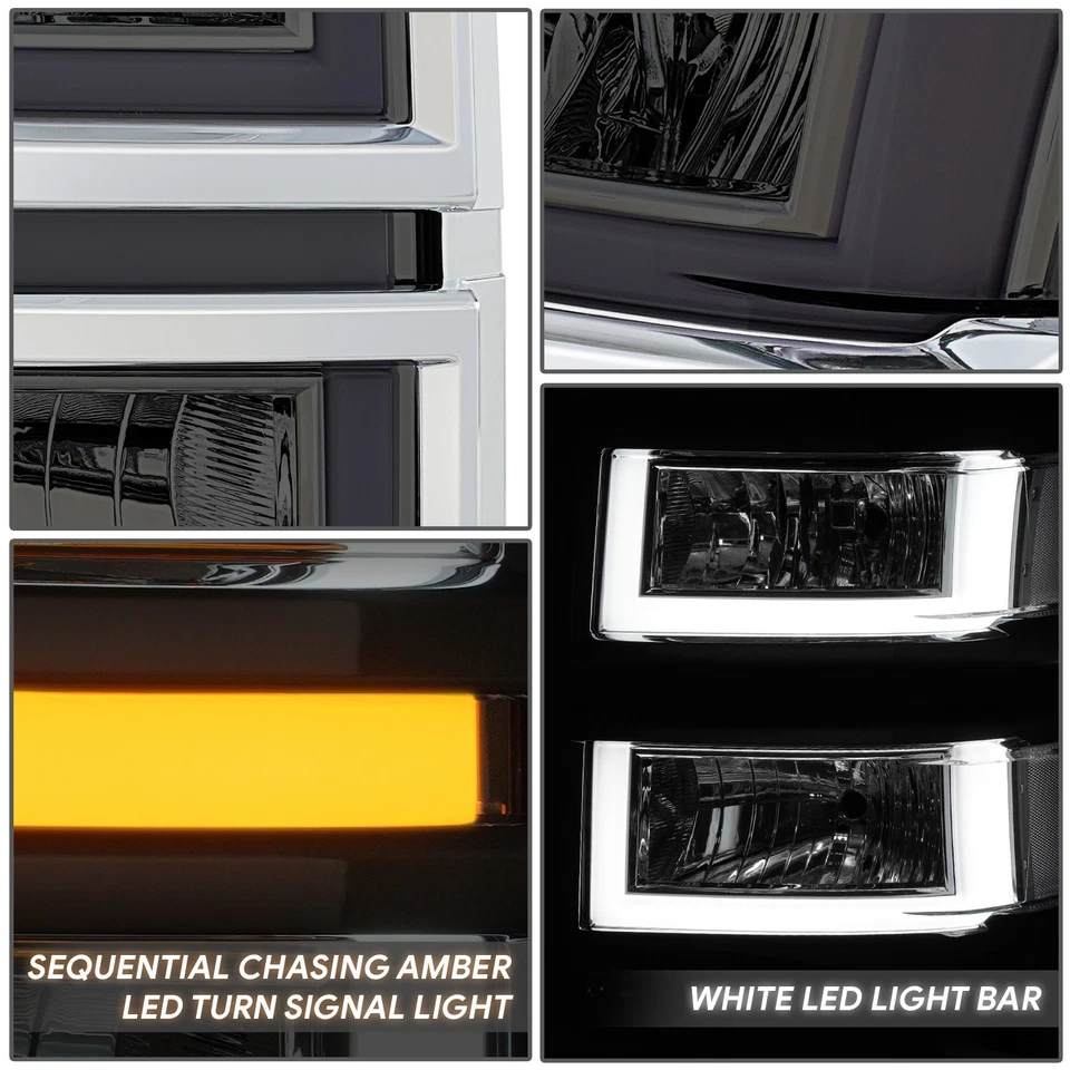 Faros secuenciales Fit 14-15 Chevrolet Silverado 1500 ahumados/claros U-LED DRL Foto 4 de 4