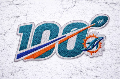 MIAMI DOLPHINS 100 YEAR NFL Embroidered Iron/Sew On Patch 4''X1.5'' FREE SHIPPING