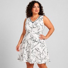 KARL LAGERFELD Paris Size 18W Black & White Floral Fit & Flare Flounce Hem Dress