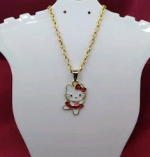 Hello Kitty Necklace Cute Girls Ladies Jewellery Stainless Steel Chain Enamel 