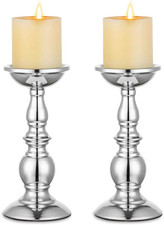 NUPTIO 2 Pcs Silver Pillar Candle Holders, Wedding Centerpieces Metal Candle Hol