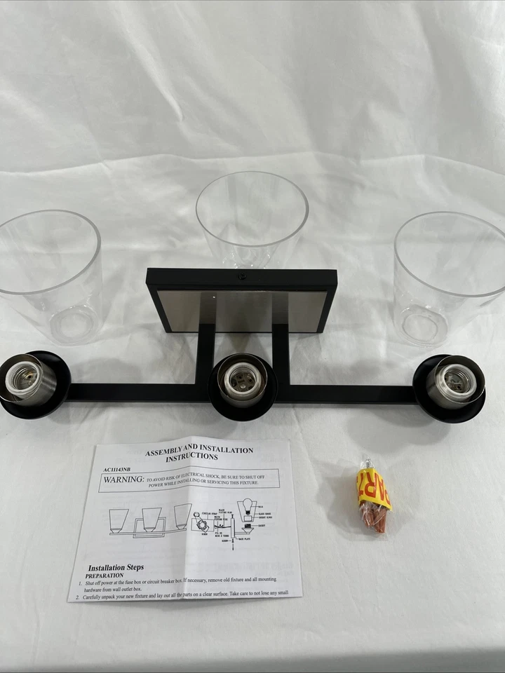 NEW ARTCRAFT AC11143 WHEATON 3-LIGHT WALL LIGHT - BLACK & BRUSHED NICKEL - Image 2 of 4