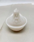 Vintage Milk Glass Hen on Nest Lidded Dish Miniature Basketweave Pattern White