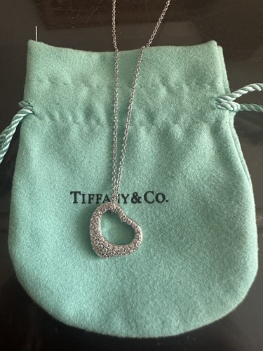 New Elsa Peretti 22 mmTilffany&Co Open Heart Diamond Necklace In Platinum