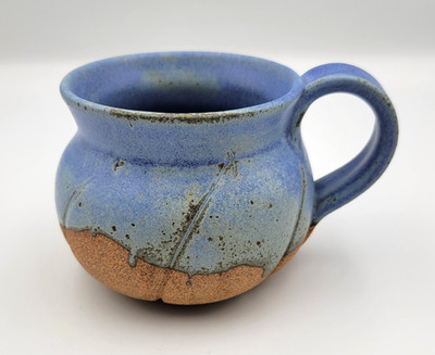 Studio Art Pottery Rustic Stoneware Blue Drip Glaze Mug Artist Signed