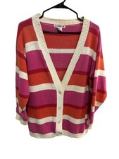 Averroe Pink Orange Striped V-Neck Knit Cardigan Size Large Coquette Boho