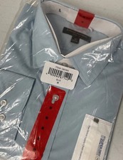 Banana Republic Mens STRETCH POPLIN Dress Shirt Slim Fit MEDIUM Solid BLUE Butto