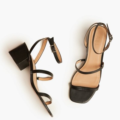 Able Scilia Black Block Heel Strappy Leather Sandals Size 7.5