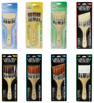 SETS OF 3 ARTIST PAINT BRUSHES 1'' 2'' 3'' Soft Stiff Wash Stains Blender Mural 