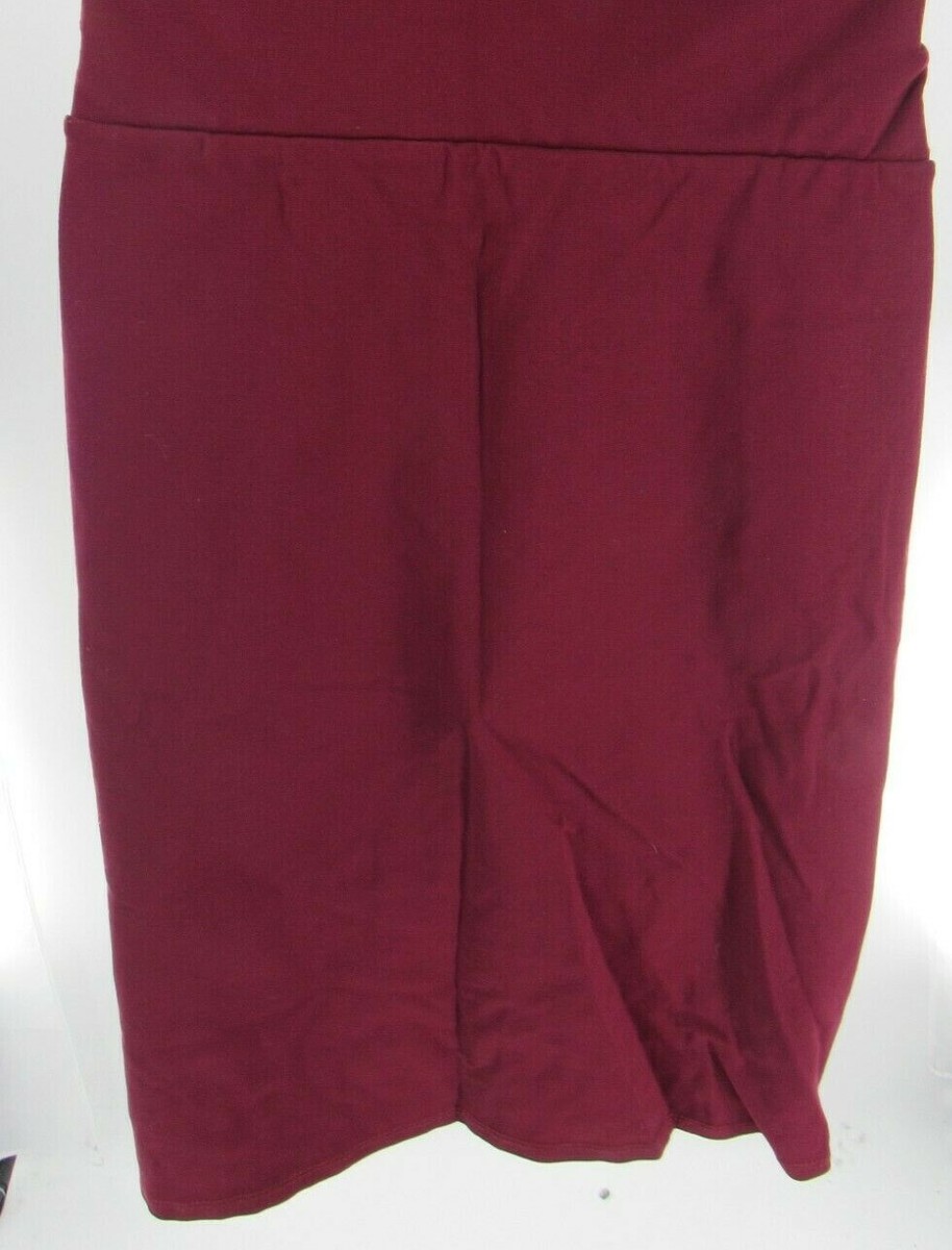 Plus Size Women's Burgundy Knit Knee Length Elastic Waist