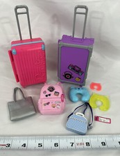 Barbie Doll Travel Accessories Rolling Suitcases, Backpack, Neck Pillow Diorama