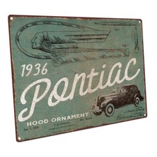 1936 Pontiac Patent Illustration Metal Sign Decor For Mancave Den Or Gamroom