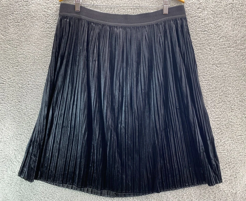 $70 New Lands' End Women's Knit Pleated Velvet Skirt above Knee Blk XL/P 34x25