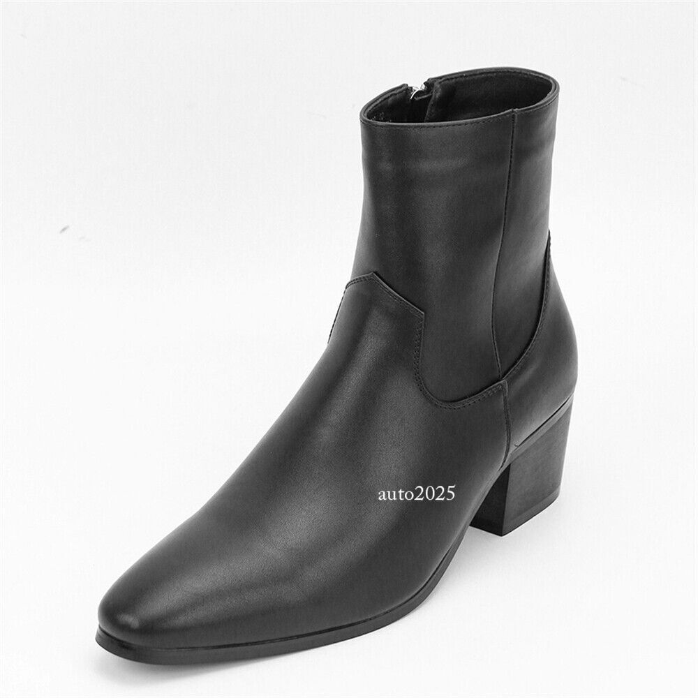 Zip Pointy Toe Heel Leather Mens Chelsea Boots Ankle Boots