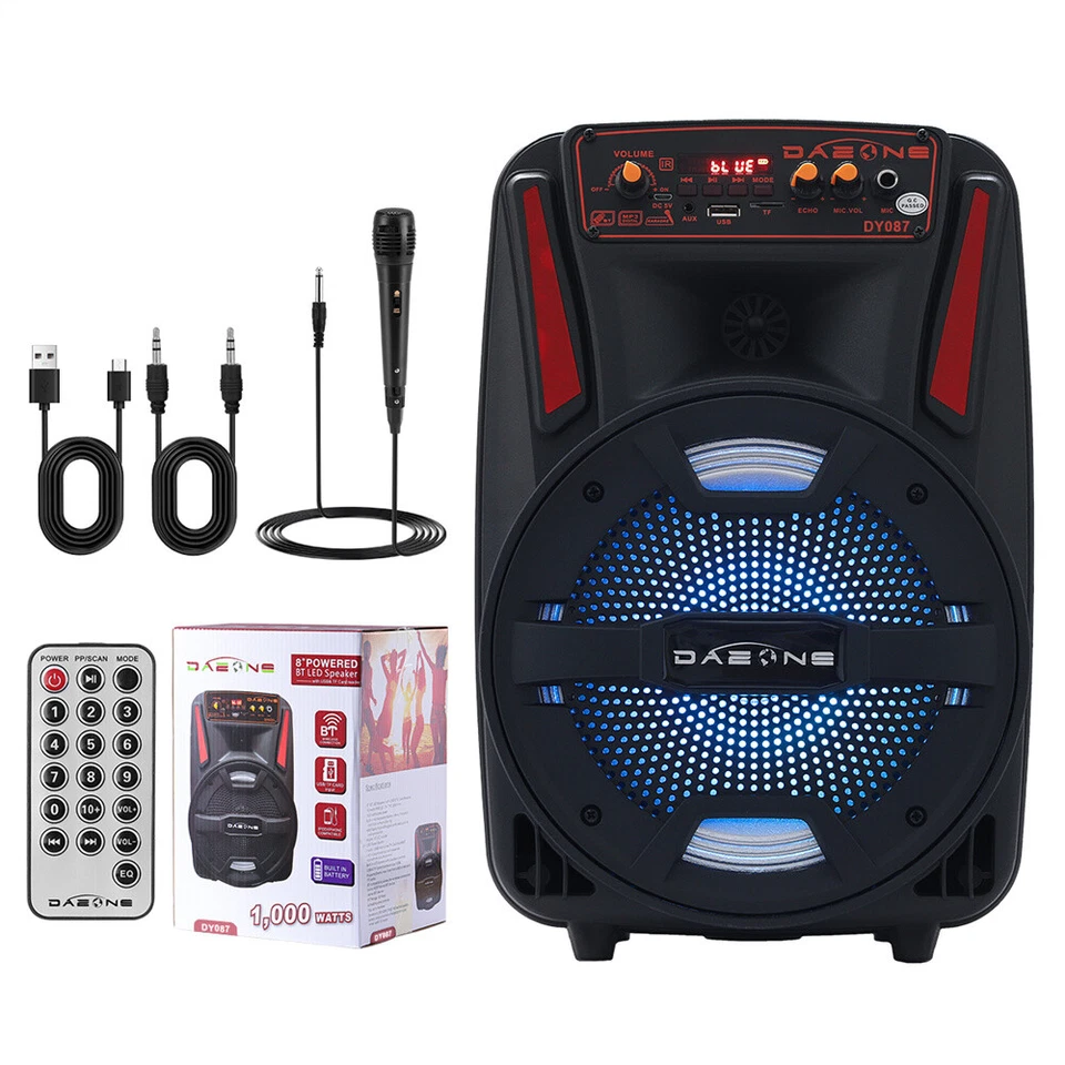 8''1000W Portable Bluetooth Speaker 'DJ Party Subwoofer FM Radio with Remote+Mic - Image 2 of 4