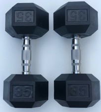 BRAND NEW 35LB PAIR OF RUBBER COATED HEX DUMBBELLS WEIGHTS FOR COMMERCIAL GYM