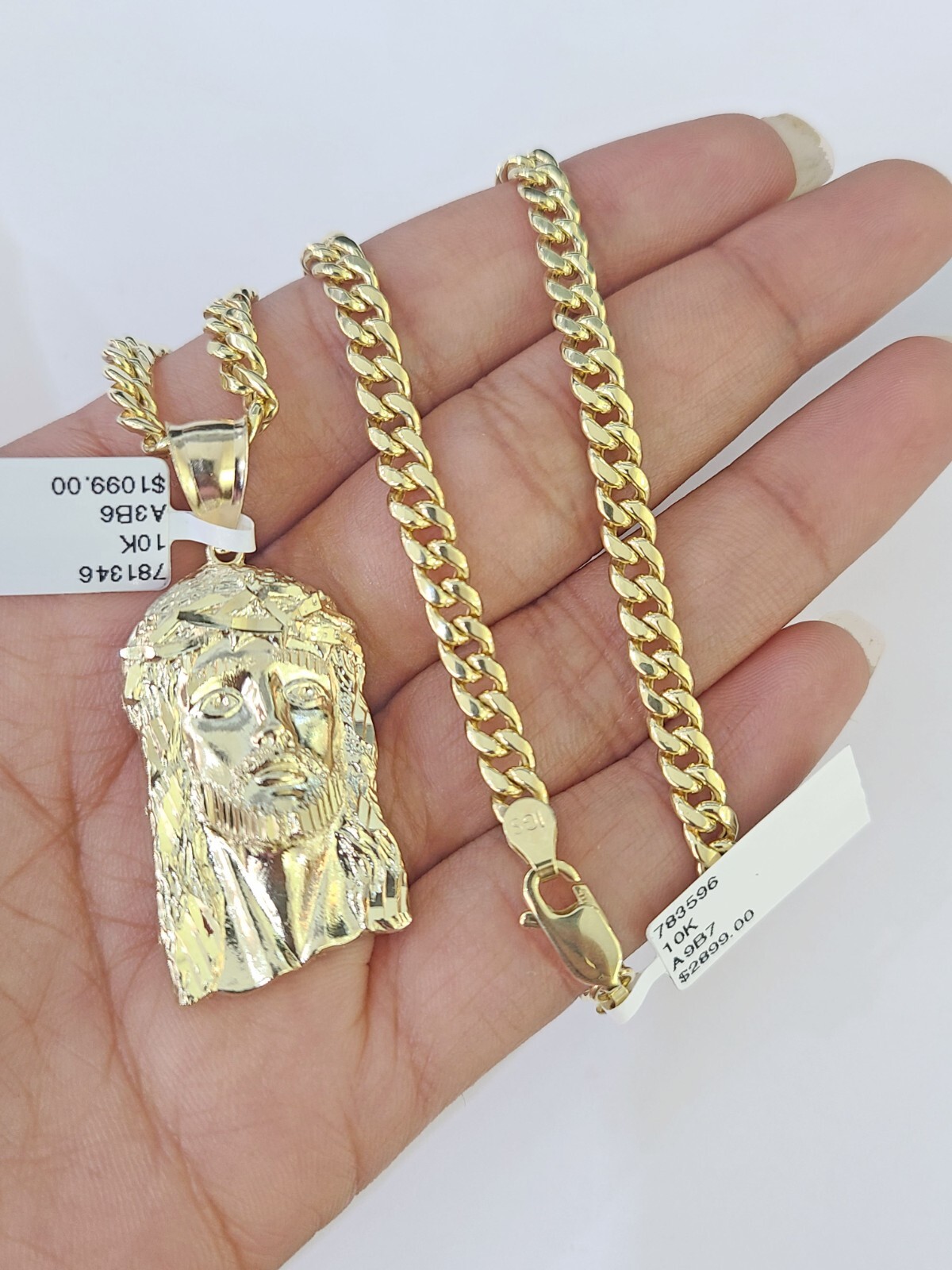 Yellow Jesus Chain 10k Yellow Gold Chain Jesus Head Charm Pendant Set 5mm Miami Cuban Link ...