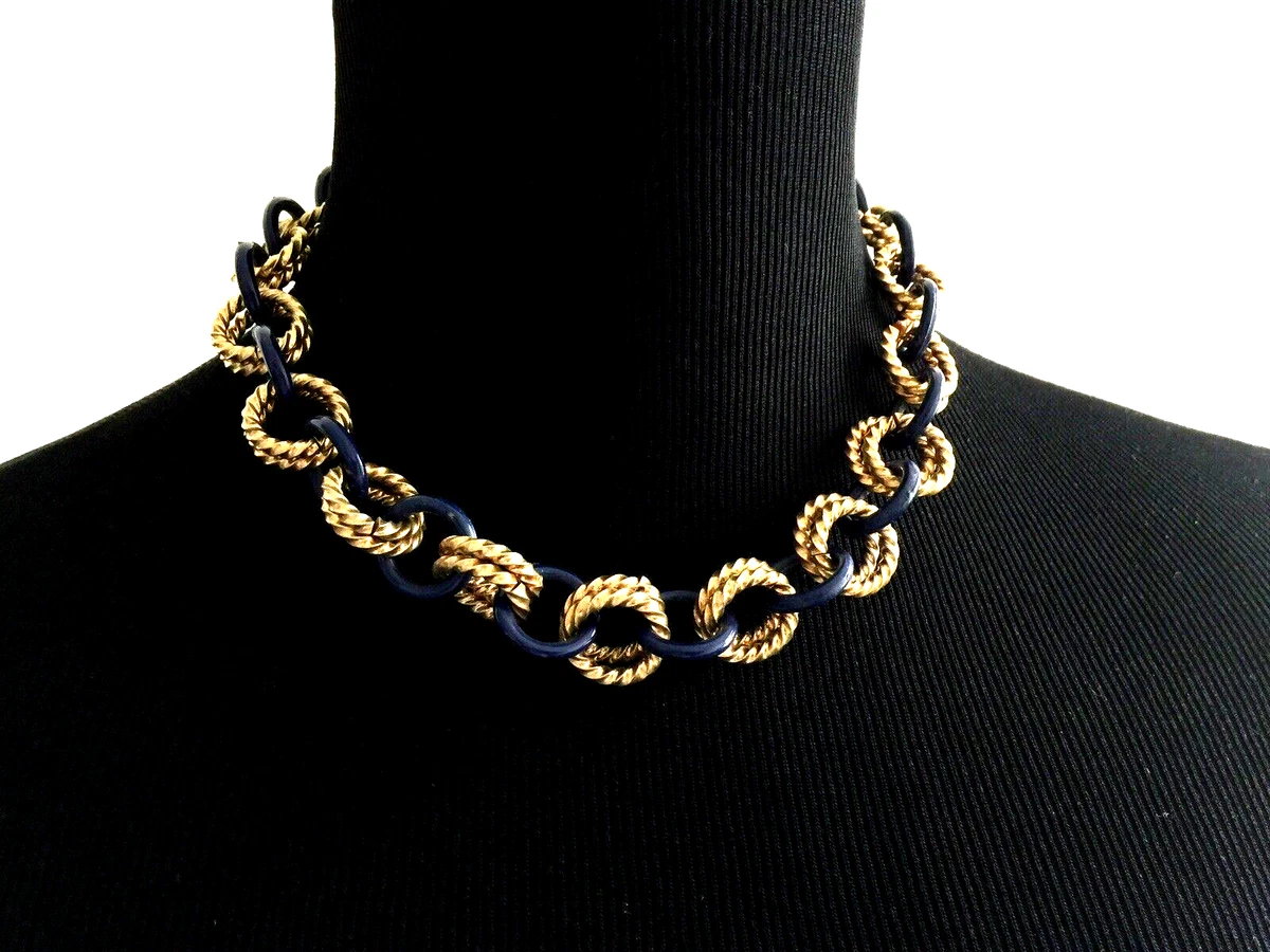 Vintage George Costume Jewelry Necklace Choker Length Navy and