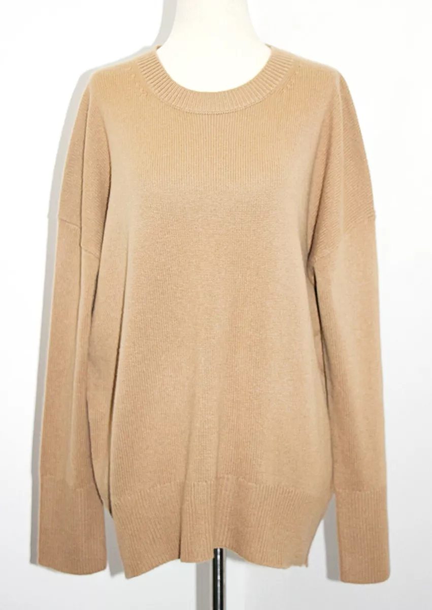 Theory Karenia F Soft 100% Cashmere Arc Hem Sweater in Crème Brule sz S $315