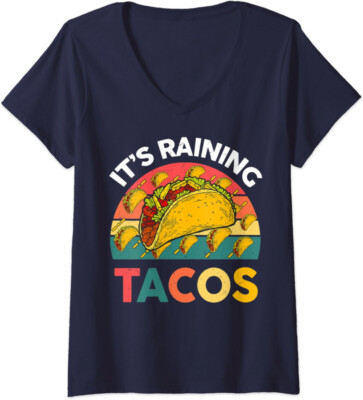 Its Raining Tacos Funny Mexican Food Graphic Tee Ladies' V-Neck Tshirt