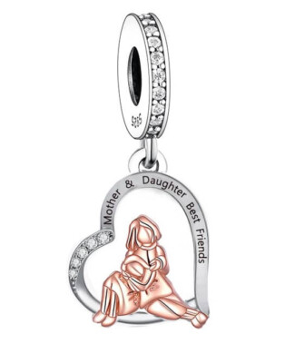 MUTTER & TOCHTER BESTE FREUNDE HERZ CHARM   925 STERLINGSILBER GESCHENK MAMA