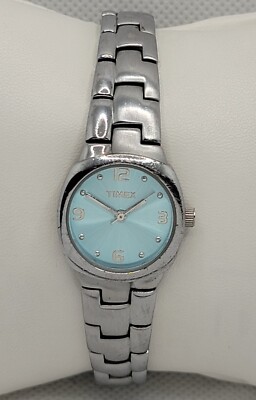 Women's Timex Classic Round Blue Dial Silver Tone Case Link Bracelet Watch 0A