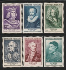 Timbres France 1955- N° 1027 à 1031/1032  Neufs ** -Cote 160€-Verso Descriptif