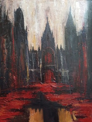 ''Cathedral of Shadows''   Acrylic Art Painting on Canvas, 30×40 cm, Hand-Painted