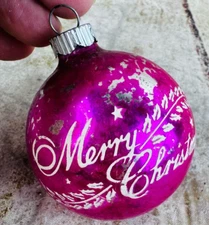 vtg SHINY BRITE  pink w Stenciling Christmas mercury glass Ornament