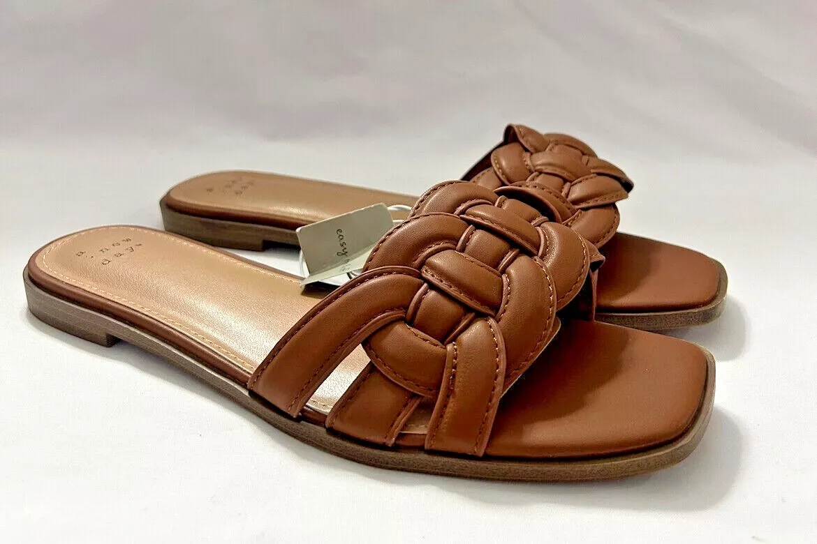 A New Day Women s Claudette Slide Sandals Cognac eBay