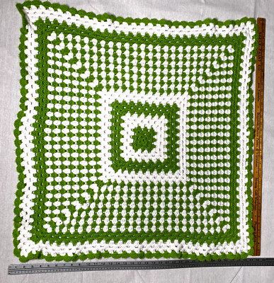 Handmade Crochet Throw Blanket 35'' x 35'' Afghan Lap Baby Green White Retro OOAK