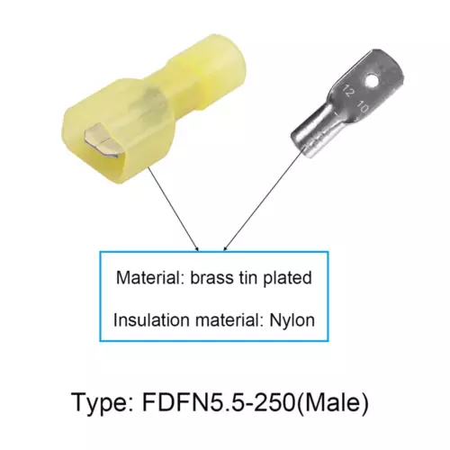 6.3mm Male Full-Insulated Crimp Terminals Nylon Spade Wire Connectors 12-10AWG - Picture 2 of 4