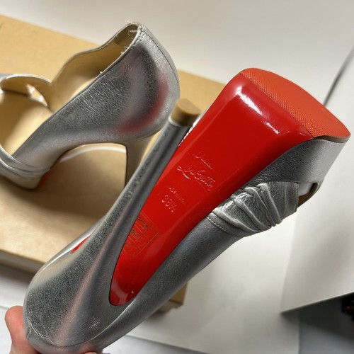 Christian Louboutin Metallic Silver Twist Platform Heels Pump Shoes Size 7.5 - Picture 9 of 12