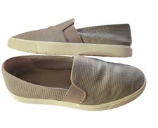 Vince Blair Leather Slip-On Sneakers 9.5 Platform Taupe Gray Perforated Comfort
