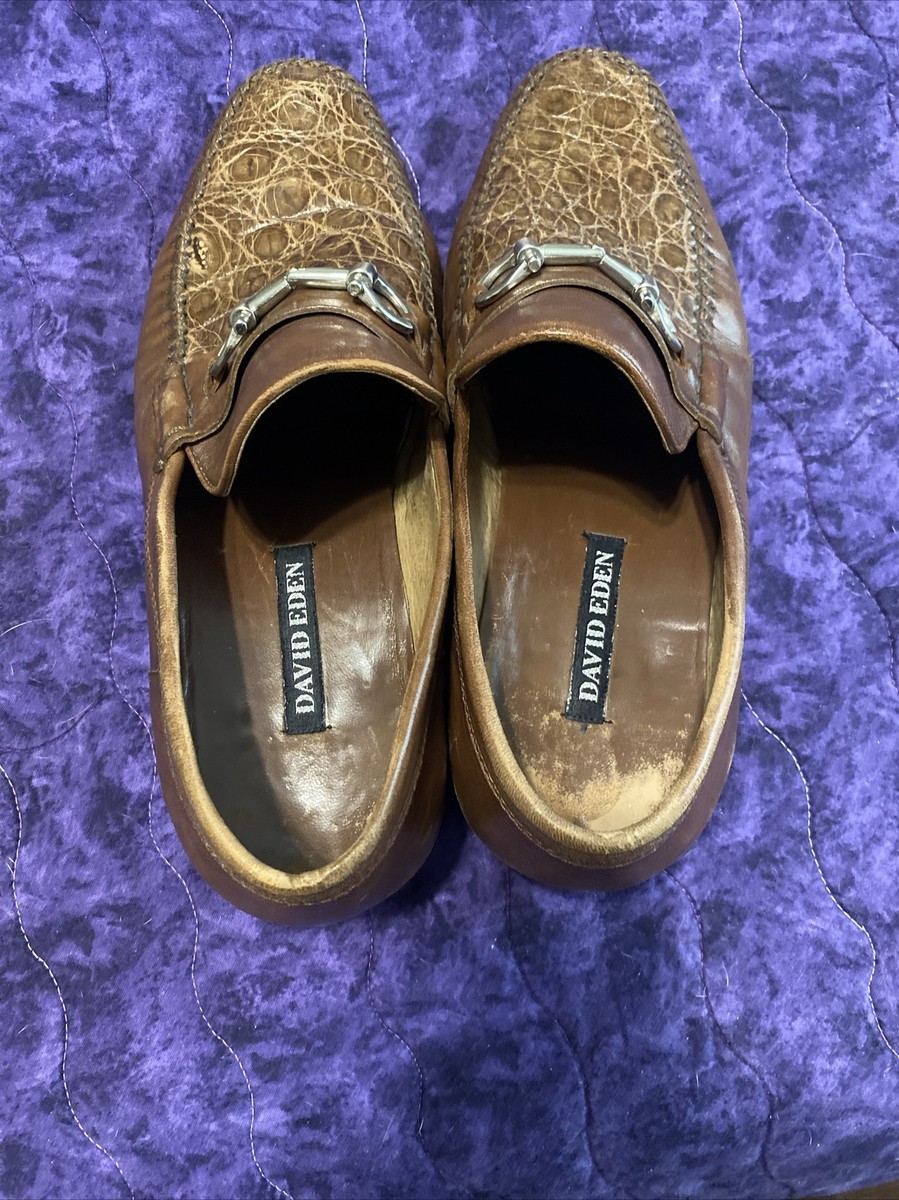 David Eden Crocodile Brown Leather Loafers Men\'s Size 7.5 Silver Buckle SlipOn David Eden Crocodile Brown Leather Loafers Men main image 3