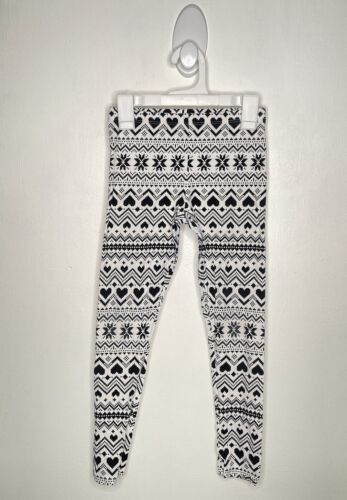 Childrens Place Fair Isle Leggings Girl Size Medium 7/8 White Black Flaw - Picture 1 of 5