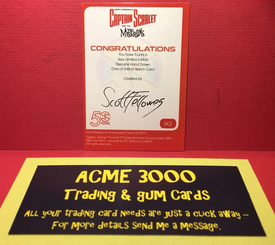 Captain Scarlet 50 Years - Unstoppable - SCOTT FELLOWES Sketch Card SK2 SCARLET - Image 2 of 2